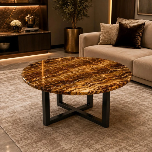 Brown onyx round coffee table - round,