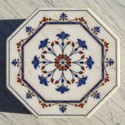 Hand carved white marble - white, inlay