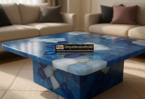 Blue agate coffee table - blue,