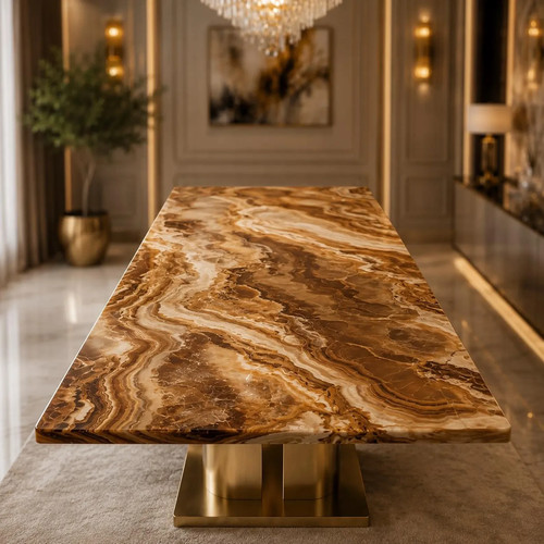 Brown onyx dining table luxury - brown,