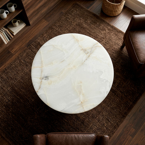 White onyx coffee table - white, round