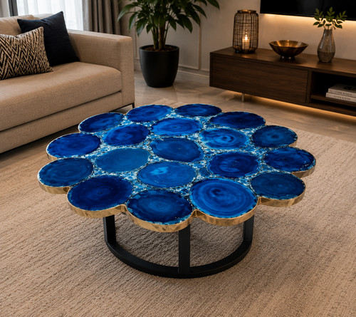 Blue agate round - blue, coffee