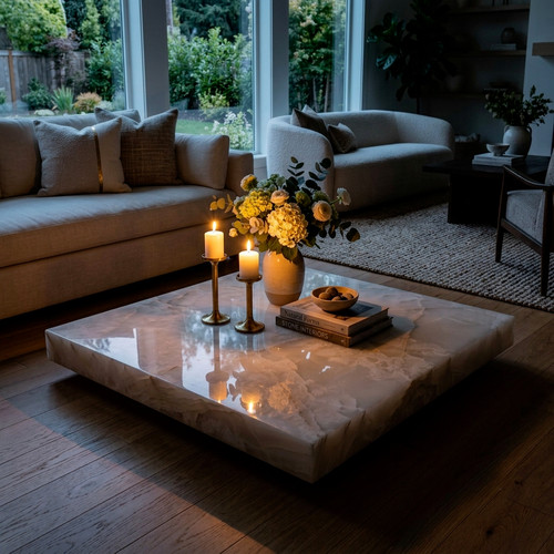 White onyx round - onyx, table